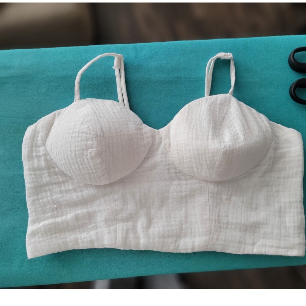 Sincerely Jules White Cotton‎ Gauze Bustier Crop Top Smocked Back Small